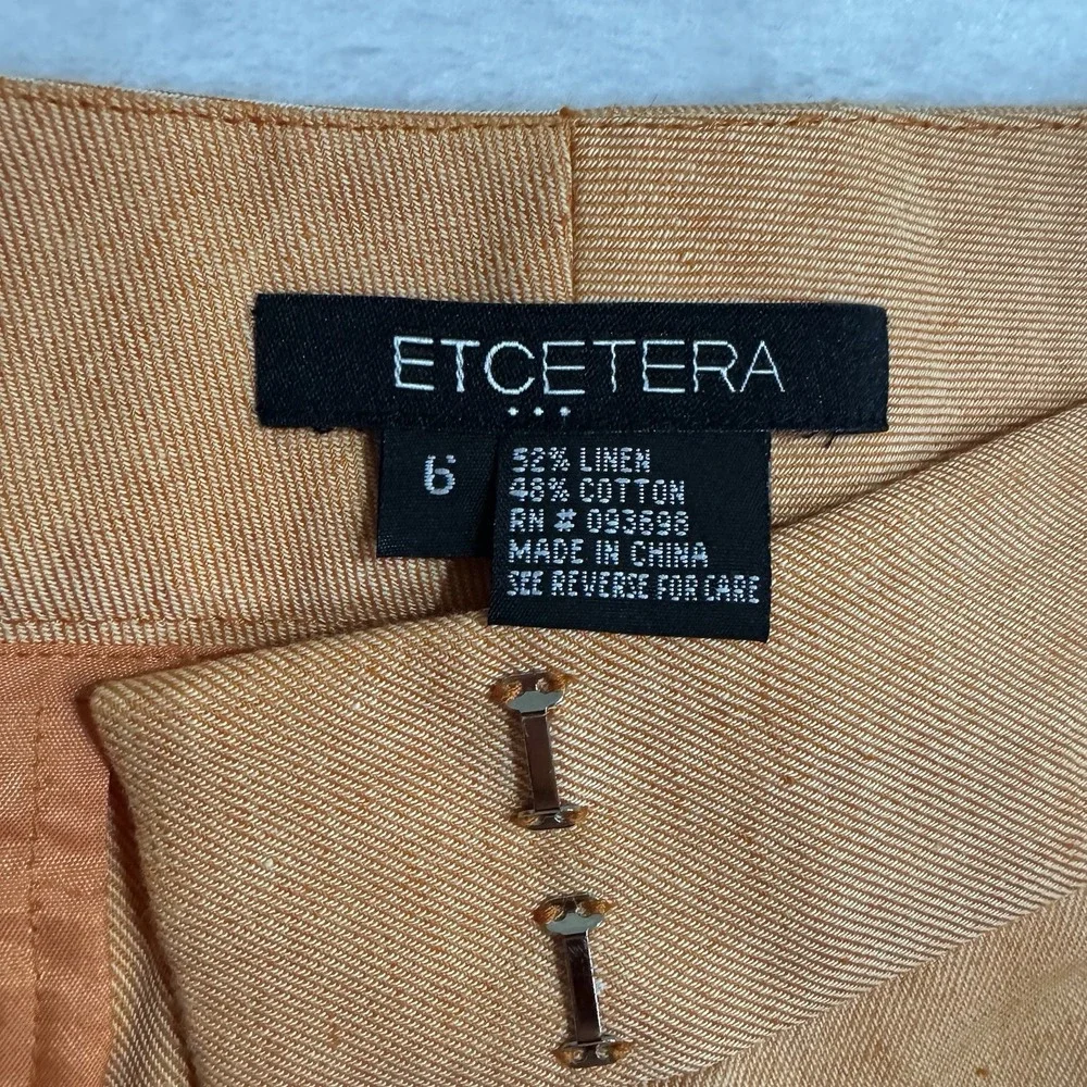 Etcetera Orange Linen Blend Trousers Size 6 Mid Rise Bootcut Dress Pant Tropical